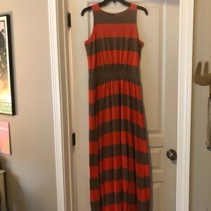 Coral and olive striped tank dress